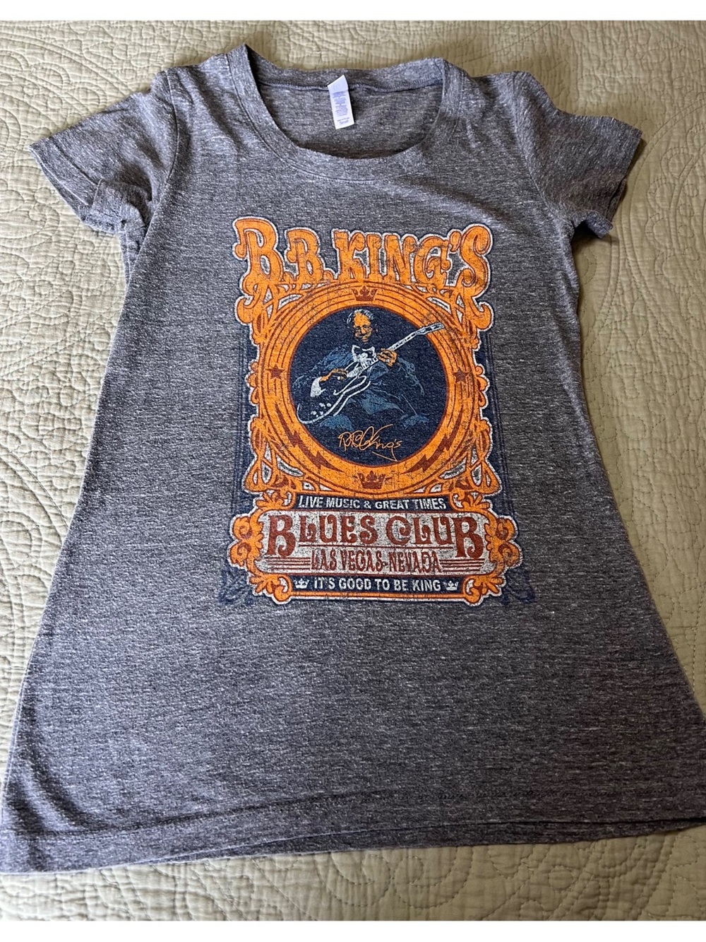 B.B. King Women’s Gray Graphic Tee - Orange & Navy Design